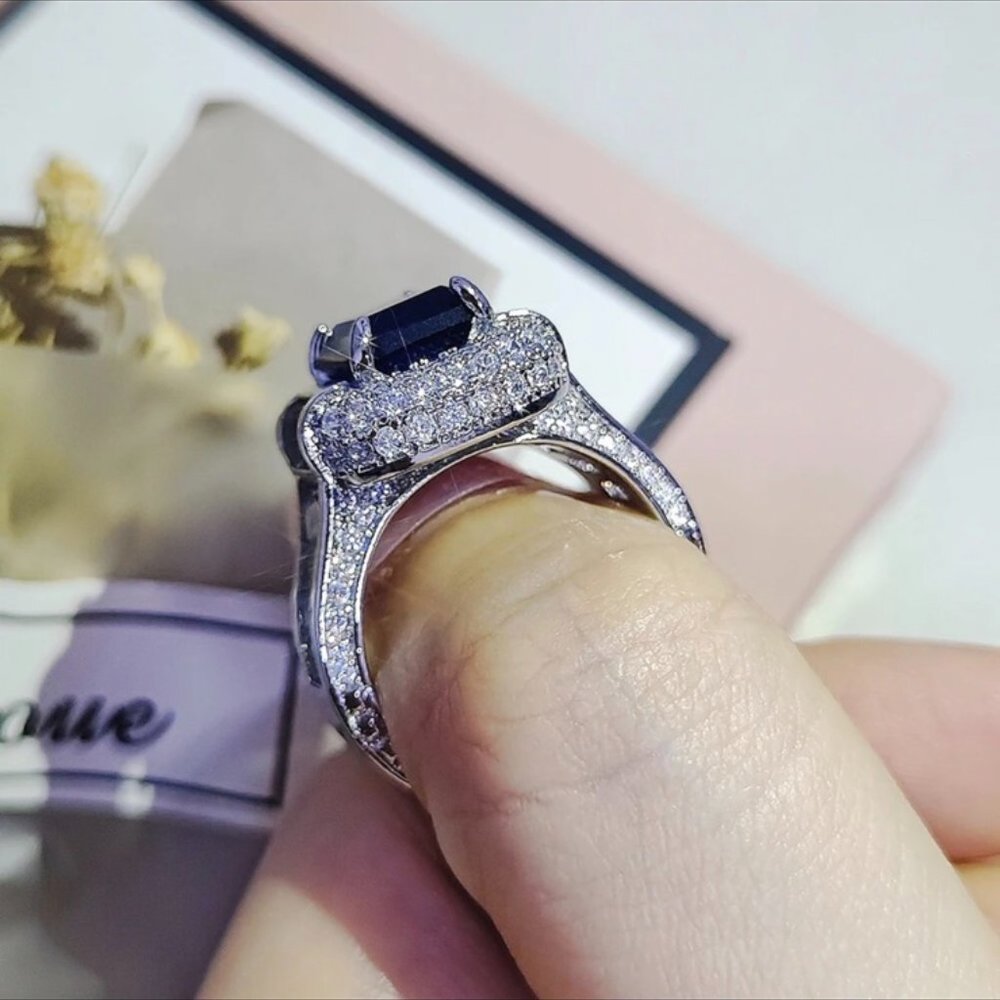 BLUE DIAMOND S925 STERLING SILVER ENGAGEMENT RING, BEAUTIFUL RING, SHINY RING - Picture 5 of 6